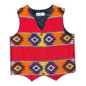 Vintage Orvis Vest Red Multicolored Southwest Waistcoat